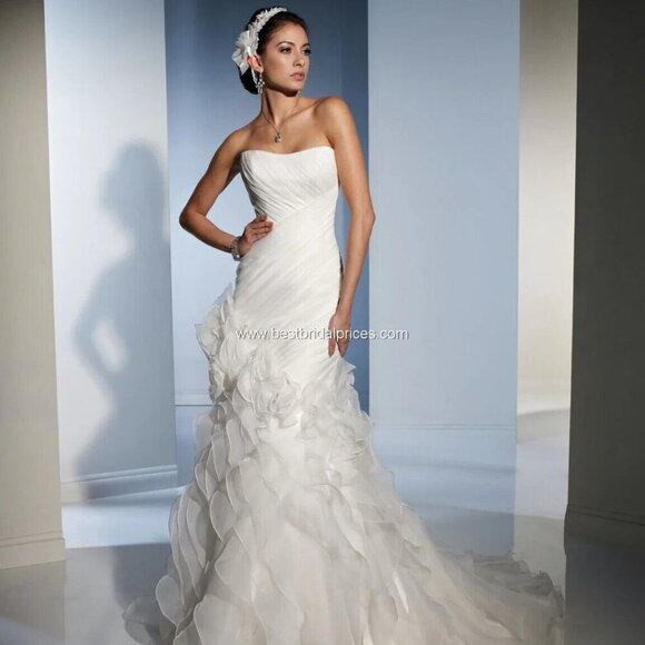 Sophia Tolli White Strapless Pleated Floral Wedding Gown Dress - Picture 1 of 3